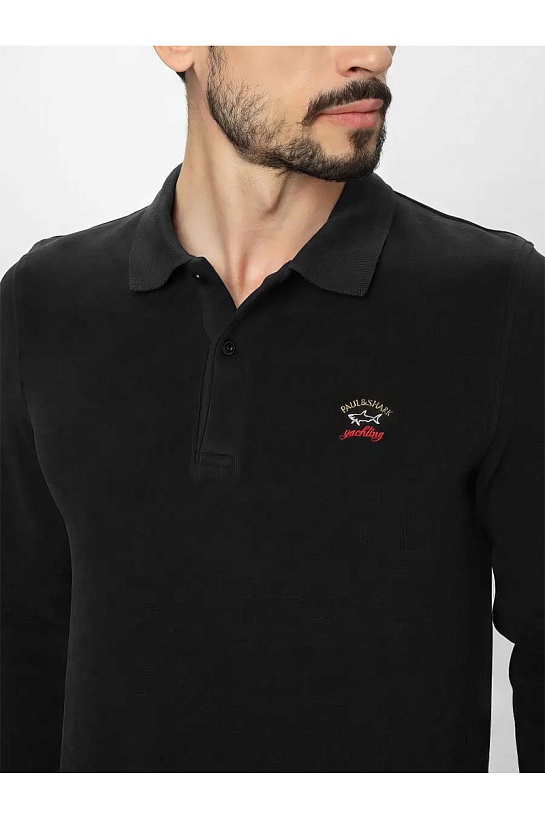 Чёрное поло с длинным рукавом Paul & Shark