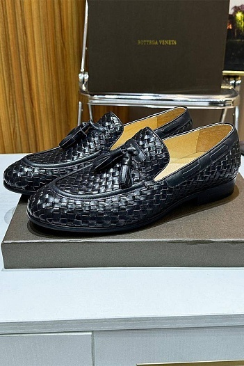 Мужские кожаные лоферы Bottega Veneta Intrecciato - Black   