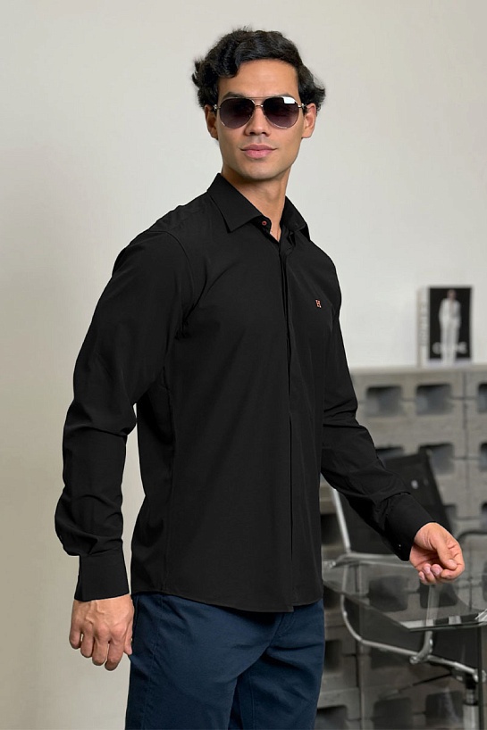 Мужская рубашка Hermes H embroidered - Black