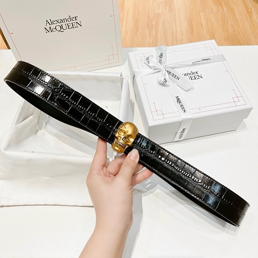 Кожаный ремень Alexander McQueen Skull Premium (ширина 3.5 см)   