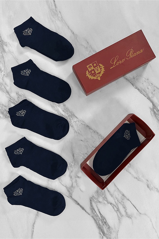 Комплект тёмно-синих носков Loro Piana grey logo