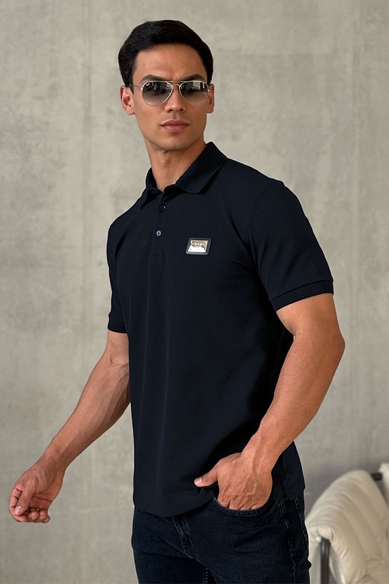 Мужское тёмно-синее поло Dolce & Gabbana logo-plaque