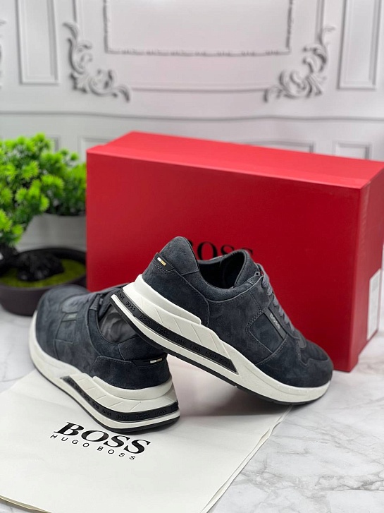 Мужские замшевые кроссовки Hugo Boss - Grey