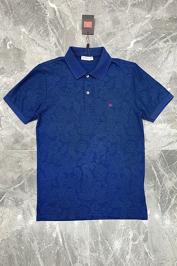 Тёмно-синее поло Etro с узором пейсли   