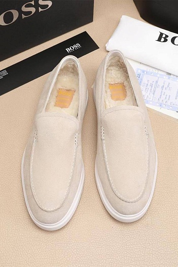 Замшевые лоферы с мехом Hugo Boss   