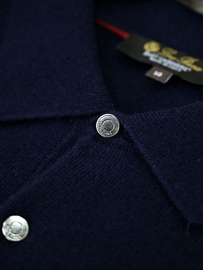 Тёмно-синее поло с длинным рукавом Loro Piana premium   