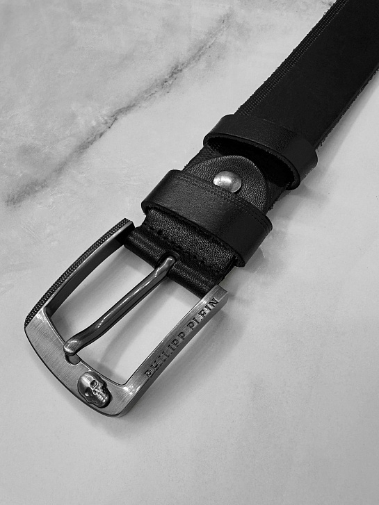 Мужской кожаный ремень Philipp Plein чёрного цвета