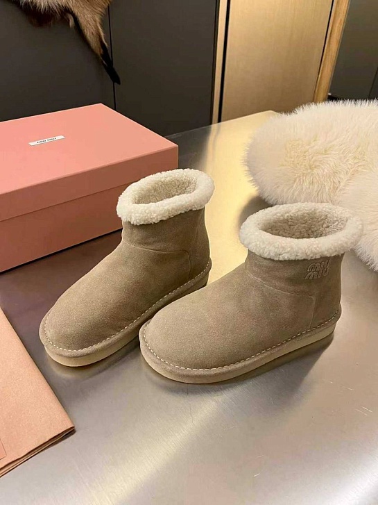 Женские ботинки с мехом MIU MIU premium - Grey