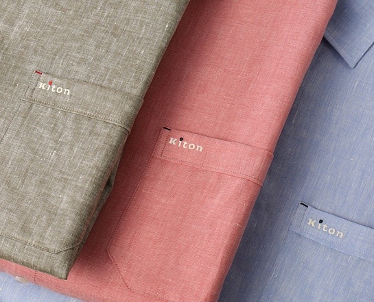 Льняная рубашка цвета хаки Kiton premium