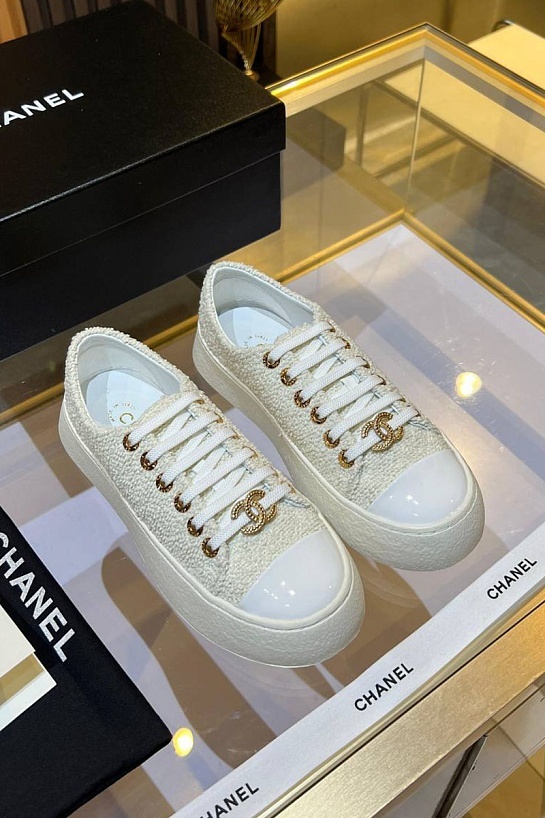 Женские комбинированные кроссовки Chanel Premium - White
