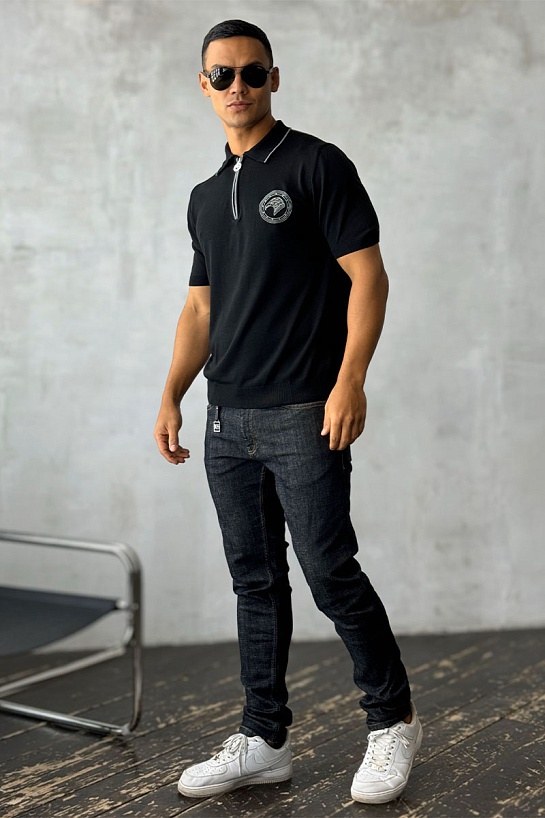 Мужское поло Stefano Ricci Eagle zip-neck - Black