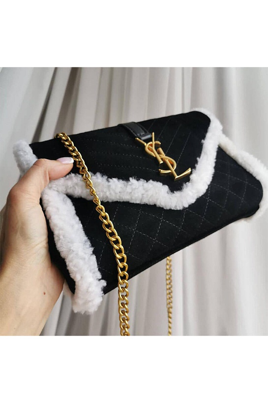 Комбинированная сумка Yves Saint Lauren Envelope Small 23x15 см - Black