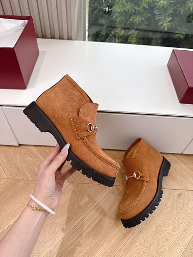 Женские замшевые лоферы Gucci premium - Chestnut   