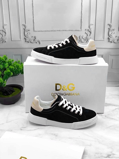 Замшевые кроссовки Dolce & Gabbana Portofino - Black / White   