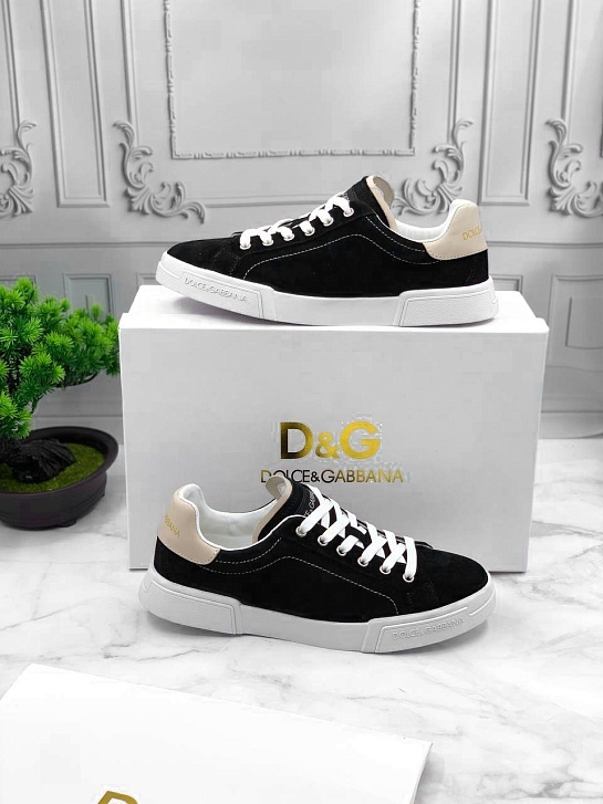 Замшевые кроссовки Dolce & Gabbana Portofino - Black / White