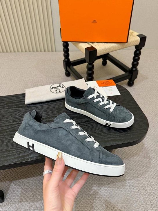 Мужские замшевые кроссовки Hermes Kid - Grey