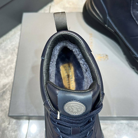 Кожаные кроссовки с мехом Brunello Cucinelli high-top - Navy