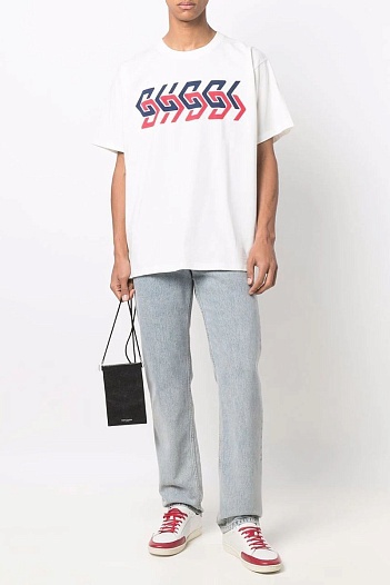 Белая оверсайз футболка Gucci mirror-logo   