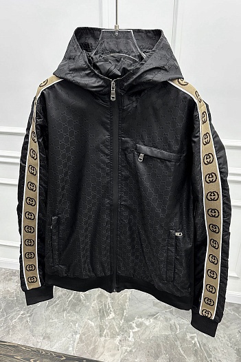 Мужская ветровка чёрного цвета Gucci GG side stripe   