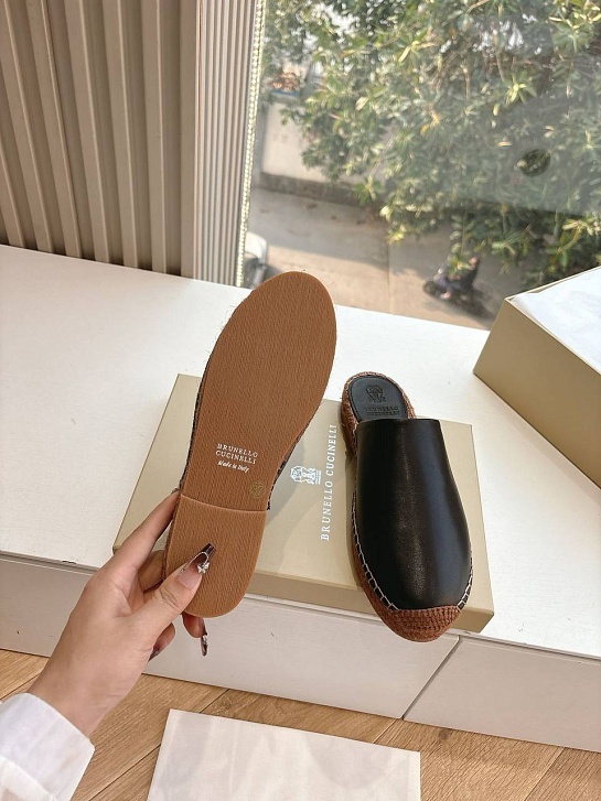 Женские кожаные шлёпанцы Brunello Cucinelli Premium - Black