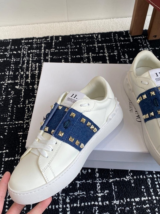 Женские кожаные кроссовки Valentino Premium - Navy