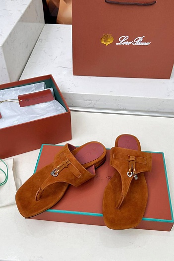 Женские замшевые шлёпанцы Loro Piana Premium - Brown   