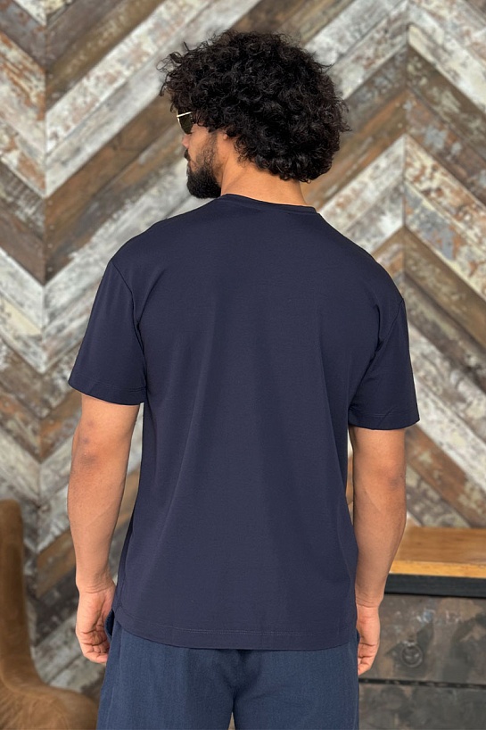 Мужская тёмно-синяя футболка Zegna logo-embroidered