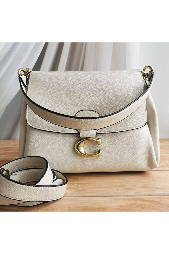 Кожаная сумка белого цвета Coach May 31x23 см