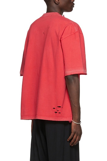 Оранжевая оверсайз футболка Balenciaga с рваной отделкой   