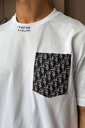 Белая оверсайз футболка Dior pocket logo   