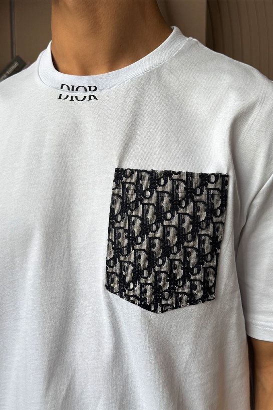 Белая оверсайз футболка Dior pocket logo