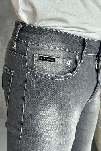 Мужские серые джинсы Dolce & Gabbana logo-plaque   