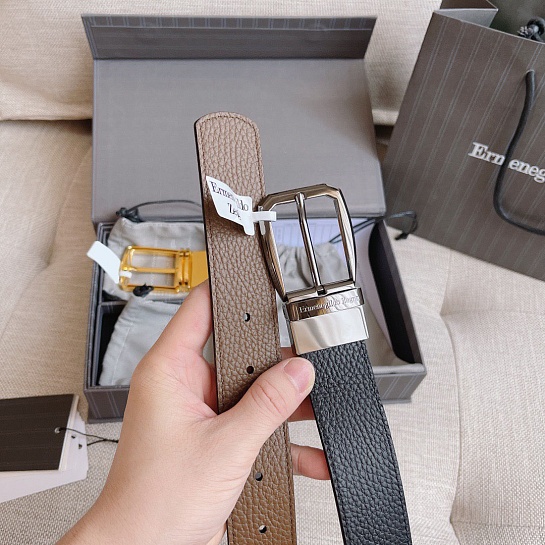 Двусторонний кожаный ремень Zegna Premium (длина 110 см, ширина 3.5 см)