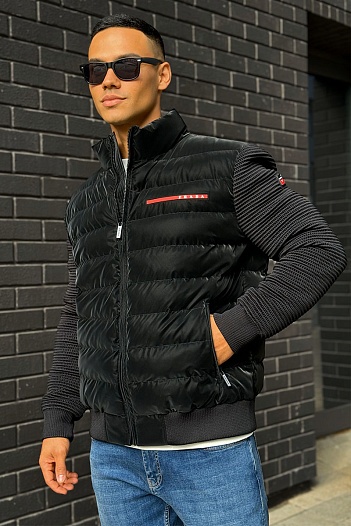 Куртка с вязаными рукавами Prada Linea Rossa - Black   