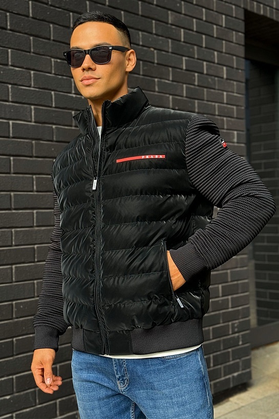 Куртка с вязаными рукавами Prada Linea Rossa - Black