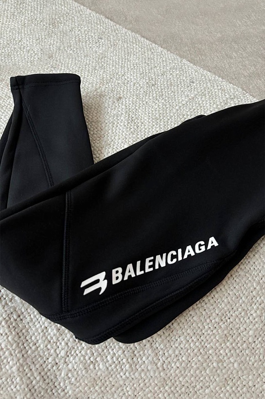 Женские утеплённые леггинсы на флисе Balenciaga чёрного цвета