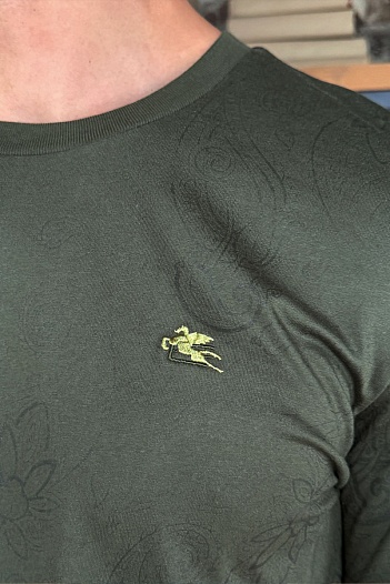 Тёмно-зелёная мужская футболка Etro embroidered-logo   