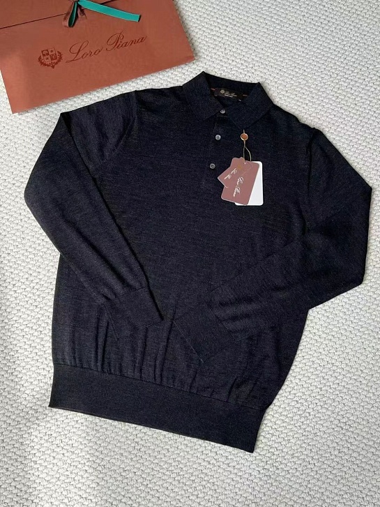 Поло с длинным рукавом Loro Piana Premium - Black Flower Gray