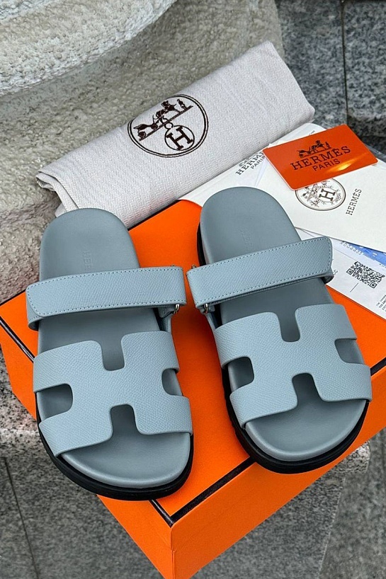 Женские кожаные сандалии Hermes Chypre - Grey