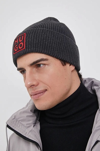 Шапка тёмно-серого цвета Hugo Boss logo-patch   