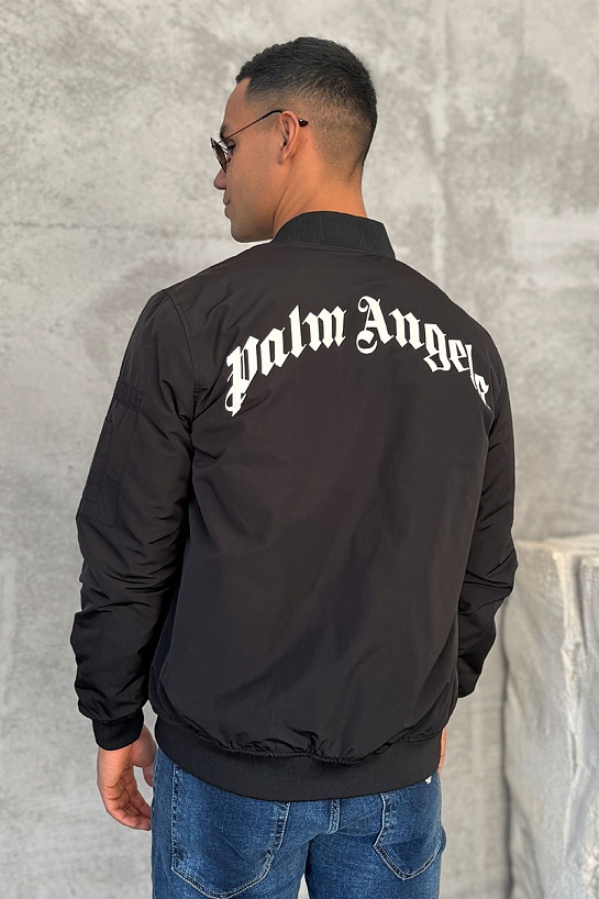 Мужской чёрный бомбер Palm Angels Bear logo-patch