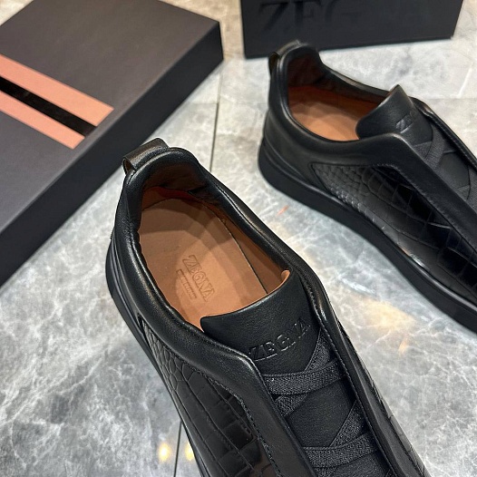 Мужские кроссовки Ermenegildo Zegna Triple Stitch Alligator - Black   