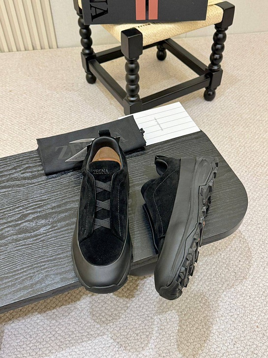 Замшевые кроссовки Zegna Triple Stitch Monte - Black