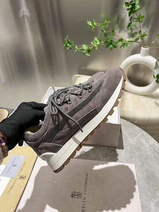 Женские замшевые кроссовки Brunello Cucinelli Monili Premium - Grey