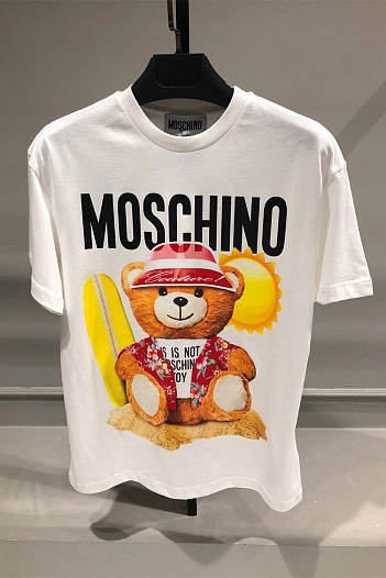 Мужская белая футболка Moschino Teddy Bear print   