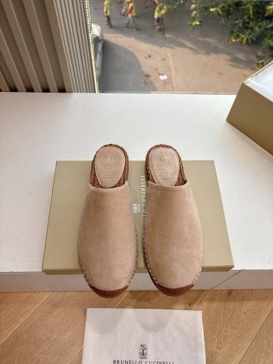Женские замшевые шлёпанцы Brunello Cucinelli Premium - Beige   