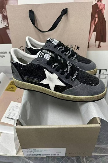 Женские кожаные кроссовки Golden Goose Ball Star Premium - Black / Grey   