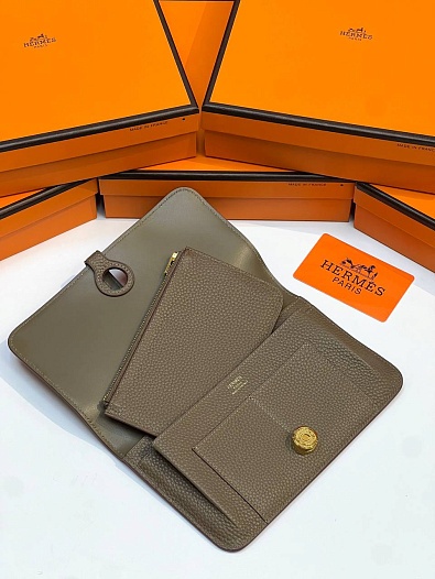 Кожаный кошелёк Hermes Dogon Duo - Grey 19.5x12 см   