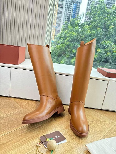Женские кожаные сапоги Loro Piana premium - Chestnut   