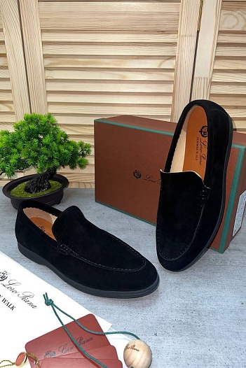 Замшевые лоферы Loro Piana Summer Walk - Black   